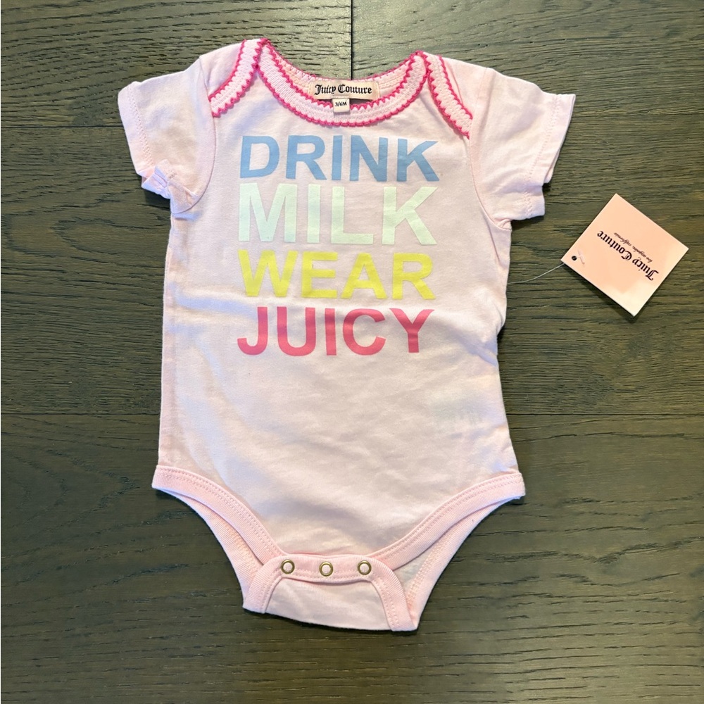 Juicy couture pink baby onesie 3-6M ret $49 plus tax